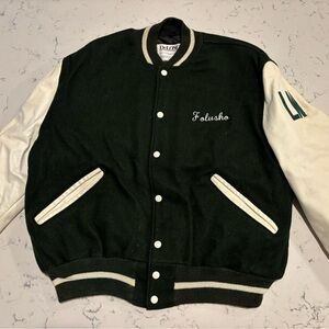 Delong Dark Green and White Varsity Jacket